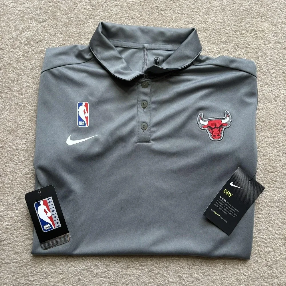 NWT Chicago Bulls Nike Polo Shirt Womens Large Gray NBA Basketball Dri‎ Fit Top